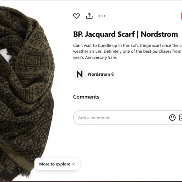 NWOT Wool Scarf Fringe Jacquard Nordstrom BP. Olive Green and Black - Picture 2 of 11